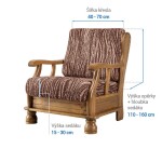 Bielastické potahy UNIVERSO NOVÉ žíhané hnědé křeslo s dřevěnými rukojeťmi (š. 40 - 70 cm)