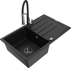 MEXEN - Bruno granitový dřez s odkapávačem včetně baterie Aster, černá 6513-77-73450-07-B