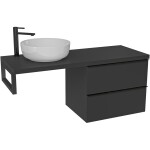 CERANO - Koupelnová skříňka Velora - černá matná, úchytka černá + deska pod umyvadlo Navira Pro - 36 mm + konzole černá - 160x56,6x46,5 CER-667958