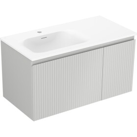 MEXEN/S - Rivel koupelnová skříňka 90 cm s umyvadlem Vela levá, 1S, 1D, reliéf, šedá mat/bílá mat 91A23-09047-3-BBFF62-W23L01