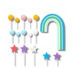 Dortisimo Zápich do dortu Zeleno-modrá duha s hvězdami a koulemi (26 ks)