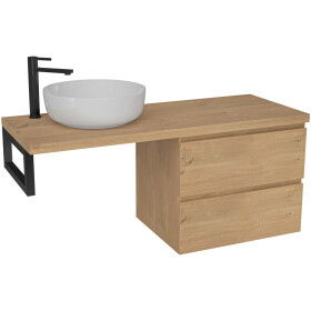 CERANO - Koupelnová skříňka Carole - dub medový + deska pod umyvadlo Navira Pro - 36 mm + konzole černá - 140x46x51,6 CER-606210