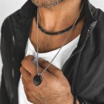 Pánský korálkový náhrdelník Isaac - 6 mm přírodní onyx a tygří oko, Modrá 47 cm