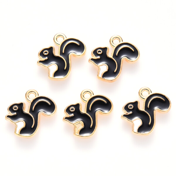 Kovový přívěsek - veverka - černá - 13 × 15 × 2 mm- 1 ks