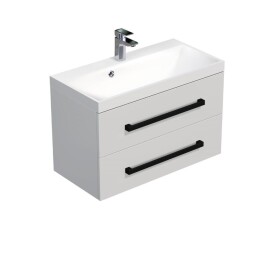 Koupelnová skříňka s černou úchytkou a umyvadlem SAT Cube Way 80x53x40 cm bílá lesk lesk/mat CUBE2C80ZBL CUBE2C80ZBL