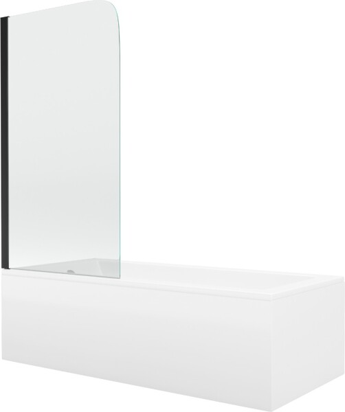 MEXEN/S - Cubik obdélníková vana 150 x 70 cm s panelem + vanová zástěna 70 cm, transparent, černá 550315070X9007017000