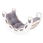 PLUSH NEST PLUSH NEST Dřevěné houpátko Mini 4v1 se stěnou na lezení a skluzavkou + polštář (sametově šedý), bílá dřevěná konstrukce