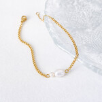 Perlový náramek Ariane Gold - chirurgická ocel, Zlatá 15 cm + 3 cm (prodloužení) Bílá