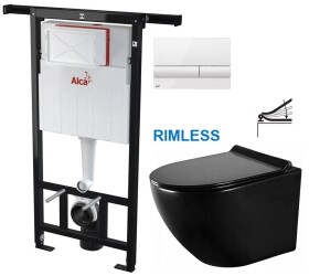 ALCA Předstěnový instalační systém s bílým tlačítkem M1710 + WC MEXEN LENA ČERNÁ Rimless + SEDÁTKO AM102/1120 M1710 ME01