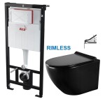 ALCA Předstěnový instalační systém bez tlačítka + WC MEXEN LENA ČERNÁ Rimless + SEDÁTKO AM101/1120 X ME01