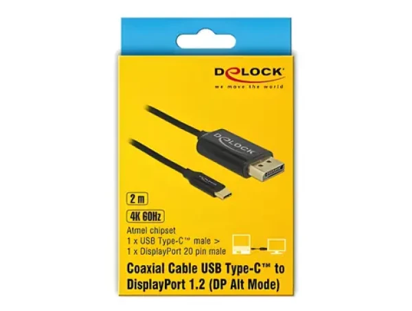 DeLock USB Type-C - DisplayPort 2m černá / Kabel / DP Alt Mód / 4K / 60 Hz / koaxiální (83710)