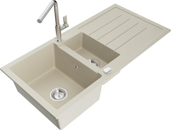 MEXEN - Andres granitový dřez s odkapávačem včetně baterie Flora, béžová 6515-69-670401-00