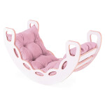 PLUSH NEST PLUSH NEST Dřevěné houpátko Mini 4v1 se skluzavkou, lezeckou stěnou a polštářem (růžový samet, bílá)