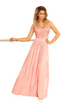 Dlouhé dámské šaty růžové barvě bez rukávů vyšívaným výstřihem model model 7482741 numoco