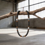 Pánský korálkový náhrdelník Mateo - lávový kámen, tygří oko, hematit, Černá 70 cm