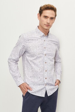 ALTINYILDIZ CLASSICS Men's Beige Slim Fit Narrow Cut Button Collar Printed Shirt