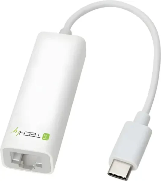 Techly Adaptér USB-C na Gigabit Ethernet bílá / Adaptér / USB-C / RJ45 / 10/100/1000 Mbit/s (020379)