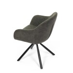 Židle jídelní, zelená látka a tmavě šedá látka v dekoru vintage kůže, černý kov, otočná P90°+ L90° s vratným mechanismem