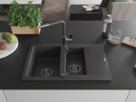 MEXEN/S - Gaspar granitový dřez 1.5 s odkapávačem včetně baterie Flora, černá kropenatá 6507-76-670401-08-B