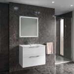 SAPHO - SET koupelnová skříňka CIRASA 70cm s umyvadlem a LED zrcadlem, 2x zásuvka, bílá lesk KSET-098