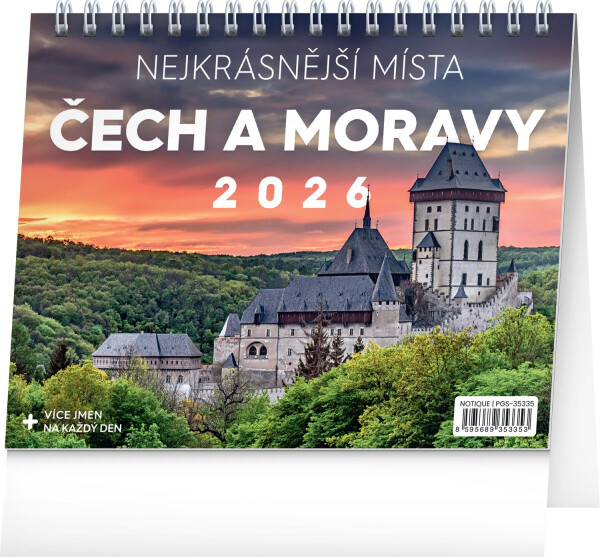 Kalendář 2026 stolní: Nejkrásnější místa Čech a Moravy, 16,5 x 13 cm