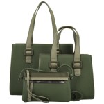 Módní dámský koženkový set kabelek Shanya, tmavě zelený