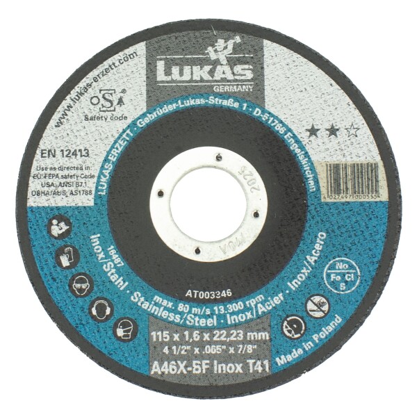Kotouč řezný, 115 x 1,6mm, A46X-BF INOX, LUKAS