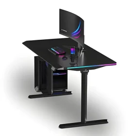 ULTRADESK Quest černá / Herní stůl / 140 x 70 x 72 - 120 cm / nastavitelná výška / LED RGB PRISMATIC (UD-QST-FRBB/DTBB)