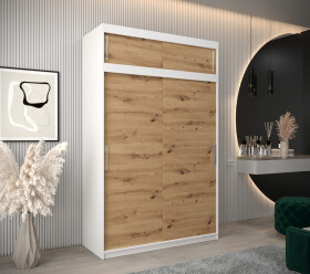 Šatní skříň Abi T0 s nástavcem Barva korpusu: Bílá, Rozměry: 150 cm, Dveře: Dub artisan