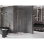 MEXEN/S - Velar L sprchový kout, posuvné dveře 100 x 100, transparent, růžové zlato 871-100-100-03-60
