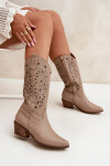Kožené Kozačky S Vzorkovaným Svrškem Tmavě Béžové Zazoo 3714 41