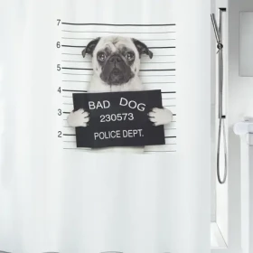 Spirella BAD Dog bílá / Sprchový závěs / motiv pes / 180 x 200 cm / polyester