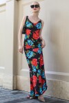 Madmext Multicolored Floral Pattern Long Dress with Plunging Collar