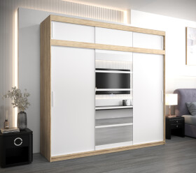 Šatní skříň Abi Ro1 s nástavcem Barva korpusu: Dub Sonoma, Rozměry: 250 cm, Dveře: Bílá