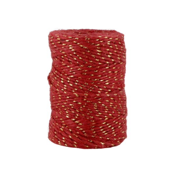 Chic Antique Jutový provázek 50 m – Cherry / Gold thread, červená barva, textil