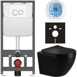 CERANO - Kompletní WC set Basic/Cesso - černá lesklá - WC tlačítko Dualo/Bílá - závěsné - předstěnová instalace - 49x36 CER-8050BD86288