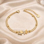 Náramek s motýlky Lou Gold - chirurgická ocel, Zlatá 17 cm + 3 cm (prodloužení)