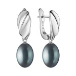 Stříbrné náušnice s černou perlou Calista - stříbro 925/1000, Stříbrná Černá