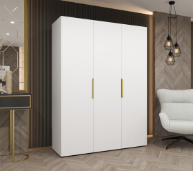 Šatní skříň Abi Marbella 1 Rozměry: 150 cm, Pásky / úchyty: Zlatý, Barva korpusu + barva dveří: Bílá + Bílá