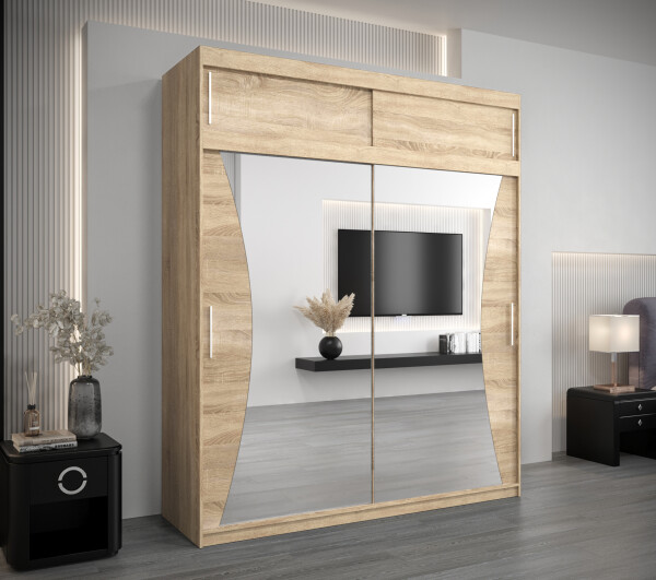 Šatní skříň Abi Mo s nástavcem Barva korpusu: Dub Sonoma, Rozměry: 200 cm, Dveře: Dub sonoma