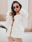 Dámská prošívaná krátká bunda s kožešinou bílá FashionStreet TY5070 XL