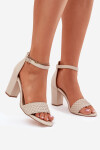 Dámské sandály na podpatku s pleteným páskem béžové Asdine 36