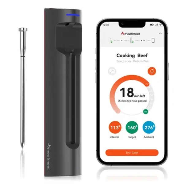 Meatmeet S Pro šedá / Teploměr na maso / Bluetooth / aplikace / gril, trouba, udírna
