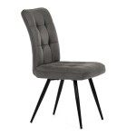 Židle jídelní, šedá látka v dekoru broušené kůže, černý kov
