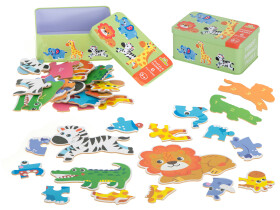Puzzle v plechové krabičce - safari zvířátka 25 dílků