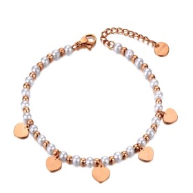 Perlový náramek Deborah Gold - chirurgická ocel, perla, srdce, Zlatá 16 cm + 4 cm (prodloužení)