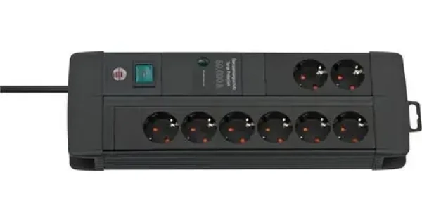 Brennenstuhl Premium-Line černá / Přepěťová ochrana / 8 zásuvek / 3 m kabel / 60 000 A / IP20 (1256000678)