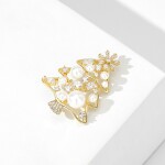 Vánoční perlová brož se zirkony Christmas Tree 11 - vánoční stromeček, Zlatá