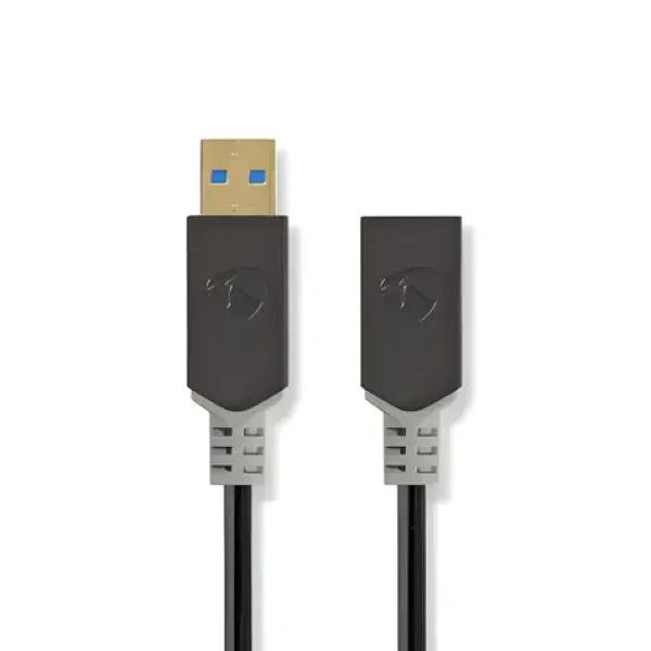Nedis USB-A (M) - USB-A (F) antracitová / Prodlužovací kabel / USB 3.2 Gen 1 / 5 Gbps / 2 m / pozlacené konektory (CCBW61010AT20)