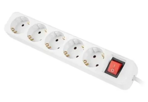 Lanberg Napájecí lišta 5x Schuko bílá / Napájecí lišta / 1,5 m / vypínač / dětská pojistka (PS1-05F-0150-W)